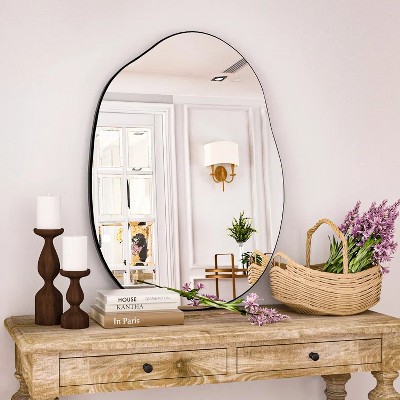 HOMLUX Frameless Irregular Bathroom Mirror Decorative Wall Mirror Entryway Bedroom,Black