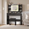 Vanity Desk with Sliding Mirror, Makeup Desk and Stool, Girls Vanity Table with 2 Drawers & Storage Shelves for Bedroom - 2 of 4