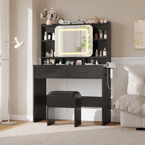 Acekool Dressers Vanity Desk with Sliding Mirror, Touch Lighting, Charging Station, 2 Drawers & Shelves, Stool, Bedroom Makeup Table - 1 of 4