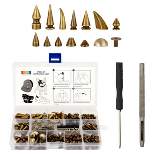 Bright Creations 150 Piece Set Bronze Spikes and Studs for Crafts and Clothing with Tools Grid Storage Box (13 Assorted Shapes)