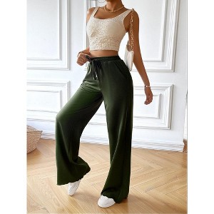 Women's High Waisted Drawstring Waist Wide Leg Sweatpants with Pockets Casual Loose Yoga Pants - 1 of 4