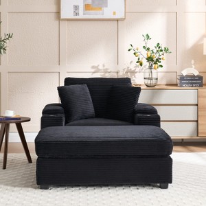 GDFStudio Ulen Modern Corduroy Upholstered Storage Chair with Ottoman and Detachable Cushions - 1 of 4