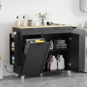 Acekool Rolling Kitchen Island with Power Outlet, Drop Leaf, Trash Cabinet, Spice Rack, Towel & Knife Holder, Storage Cart 45.3in - 1 of 4