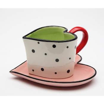 Kevins Gift Shoppe Ceramic Dotted Heart Shaped Cup and Saucer