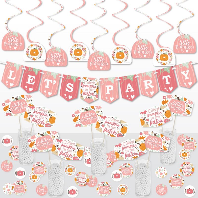 Big Dot of Happiness Girl Little Pumpkin - Fall Birthday Party or Baby Shower Supplies Decoration Kit - Decor Galore Party Pack - 51 Pieces, 1 of 9