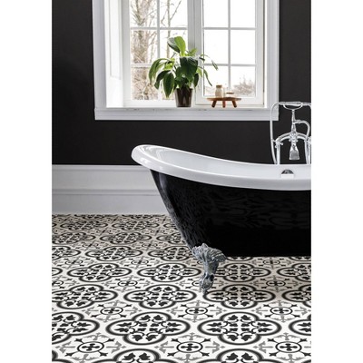 thumbnail image 2 of Villa Peel And Stick Floor Tiles - Black & White Gothic Design (10 Tiles, 10 Sq.ft.) 2 of 13