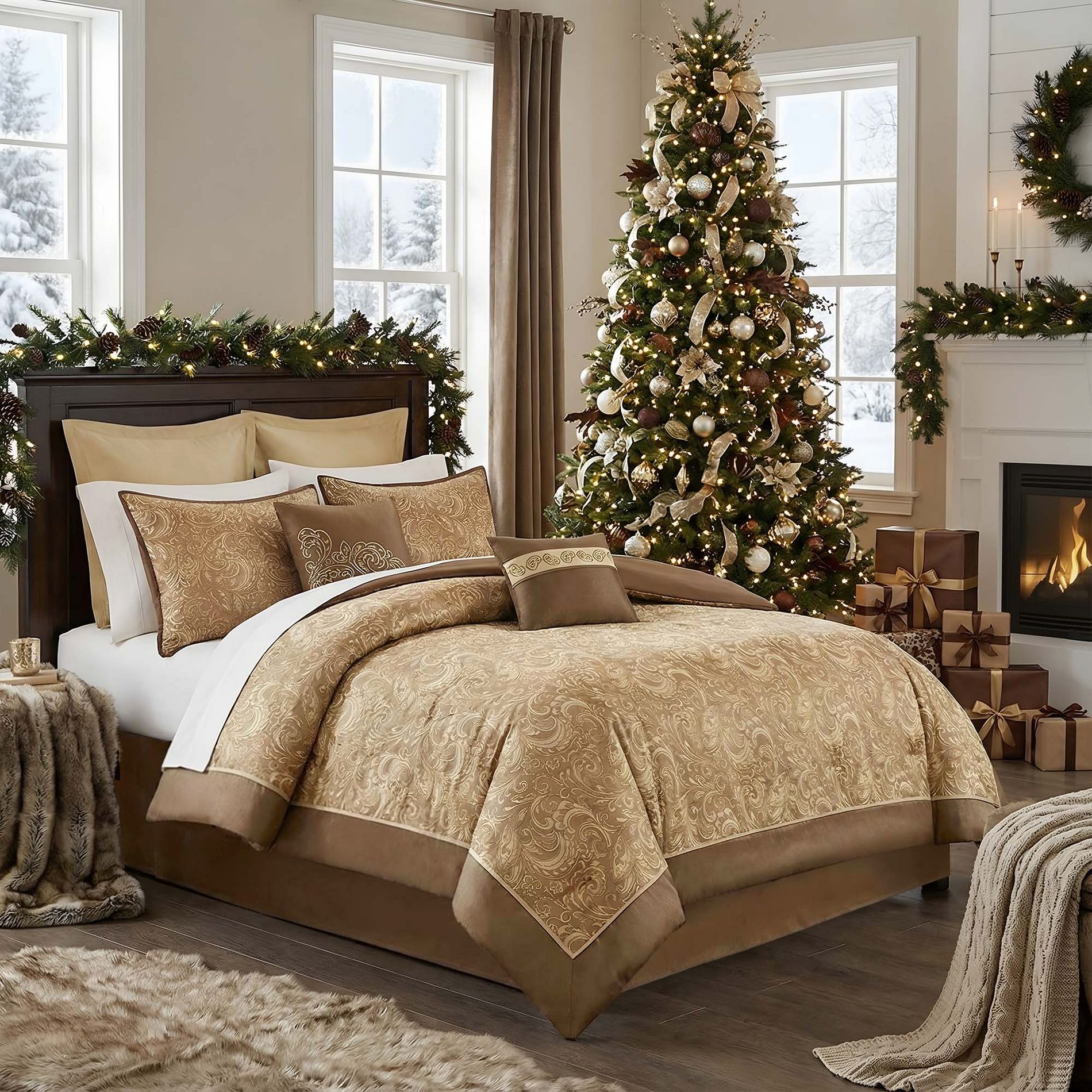 8Pcs BIAB Faux Silk Paisley Jacquard Comforter Set, Luxury Palace Style Bedding Set with Matching Shams and Pillows