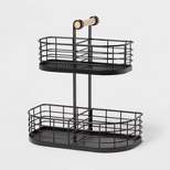 2 Tier Divided Wire Basket with Wood Handle Black - Brightroom™