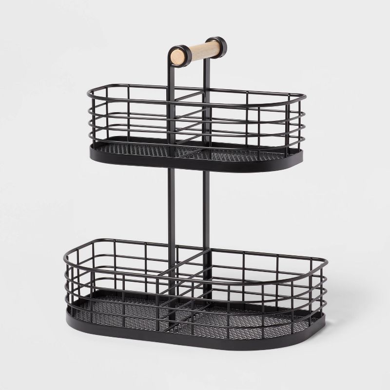 2 Tier Divided Wire Basket with Wood Handle Black - Brightroom&#8482;, 1 of 5