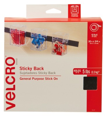 Velcro Brand Hook And Loop Sticky Back Tape Roll, 30 Feet X 3/4 Inches,  Black : Target