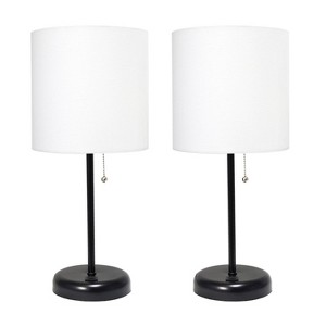 Creekwood Home Set of 2 Contemporary Bedside Black Table Lamps with USB Port White Shade - 1 of 4