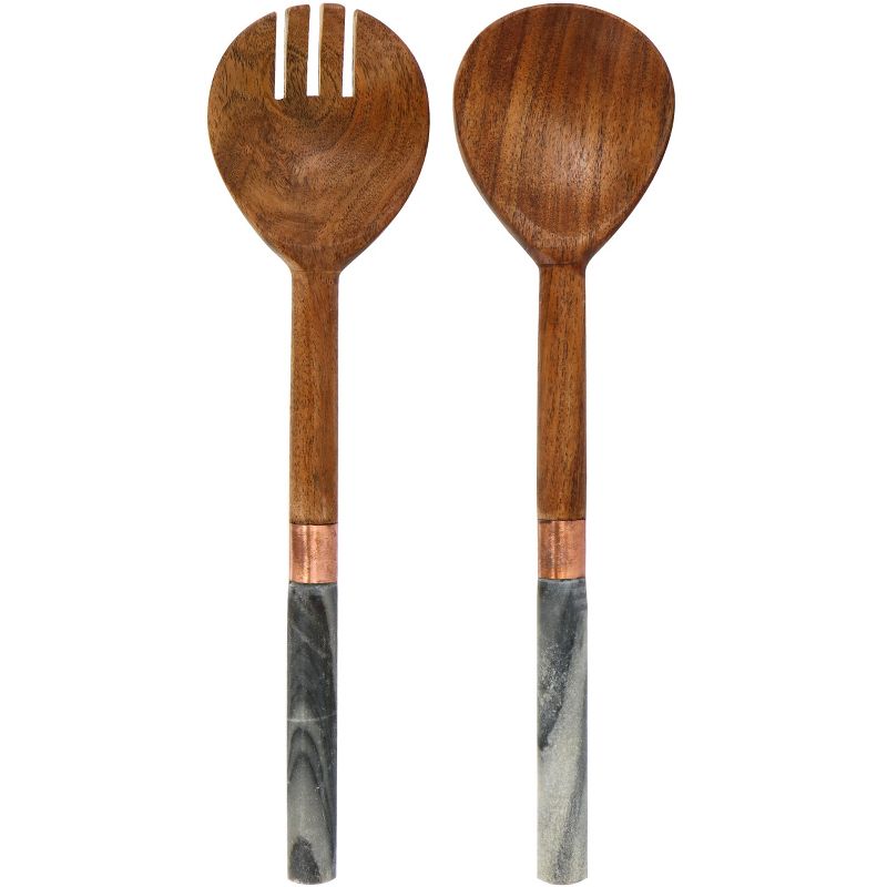 Gibson Laurie Gates California Designs Marble and Acacia Wood 2 Piece Salad Server Set, 1 of 6
