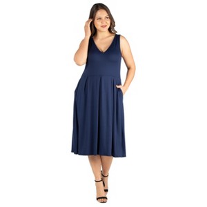 24seven Comfort Apparel Plus Size Sleeveless Midi Pocket Dress - 1 of 4