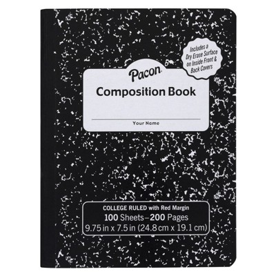 Pacon Composition Book, Black Marble, 9/32 in ruling with red margin 9-3/4" x 7-1/2", 100 Sheets (Pack of 6)