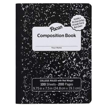 Pacon Composition Book, Black Marble, 9/32 in ruling with red margin 9-3/4" x 7-1/2", 100 Sheets