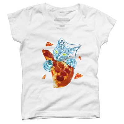 Girl's Design By Humans Pizza Cat in Space By BABYSHARK185 T-Shirt