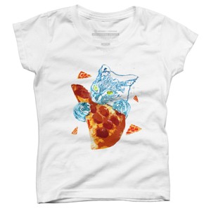 Girl's Design By Humans Pizza Cat in Space By BABYSHARK185 T-Shirt - 1 of 3