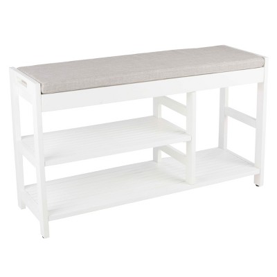 Shoe Bench 3-Tier Wooden Shoe Rack Shoe Storage with Padded Seat Cushion