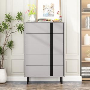 Famapy Gray Modern Dresser 5-Drawers Dresser With Metal Legs - 1 of 4