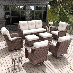 LayinSun Outdoor Patio Furniture Set, Brown Rattan Wicker Sectional Swivel Rocker Chairs Sets with Ottomans, Swivel Glider Chair - 1 of 4