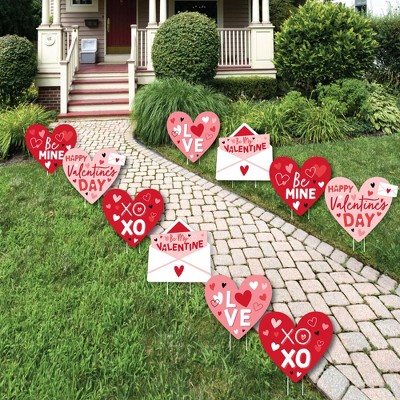Big Dot of Happiness Happy Valentine's Day - Hearts, Envelope Lawn Decorations - Outdoor Valentine Hearts Party Yard Decorations - 10 Piece