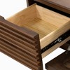 POVISON Minimalist Fluted TV Stand with Drawers, Solid Wood Media Console with Cabinets, Flip-down Door, Walnut Veneer, Fully-Assembled, 70" - 4 of 4