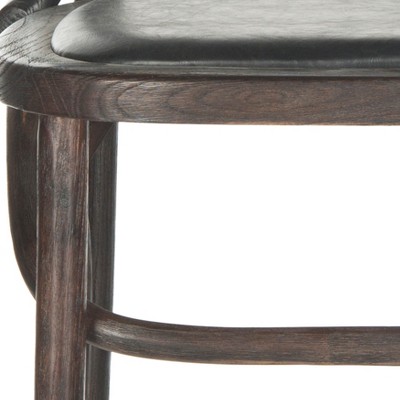 Antique Black Oak and Metal Transitional Bar Stool with Brass Nail Heads