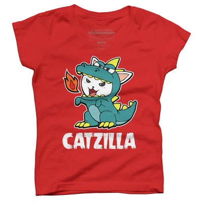 Girl's Design By Humans Catzilla Halloween Costume Dragon Monster Kitten Cats Lover By lenxeemyeu T-Shirt