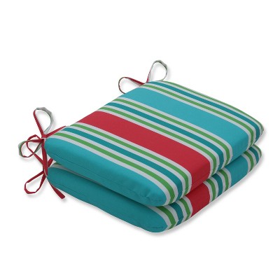 Pillow Perfect 2pc Aruba Stripe Rounded Corners Outdoor Seat Cushions Turquoise/Coral