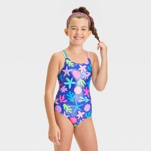 Girls' Underwater Abstraction Star Fish Printed One Piece Swimsuit - Cat & Jack™ - 1 of 3