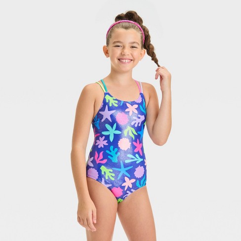 Girls Underwater Abstraction Star Fish Printed One Piece Swimsuit Cat Jack Target
