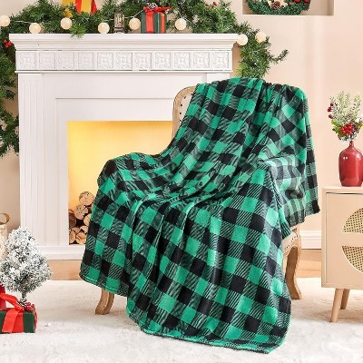 Christmas Flannel Blanket for Couch, Red Black Plaid Fleece Throw Blanket