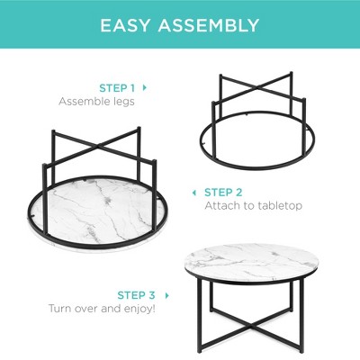 Round 36in Black Metal and Marble Coffee Table