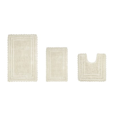 Lilly Crochet Collection 100% Cotton Tufted Reversible 3-Piece Bath Rug Set – Super Absorbent, Machine Washable Bathroom Mats with Crochet Pattern