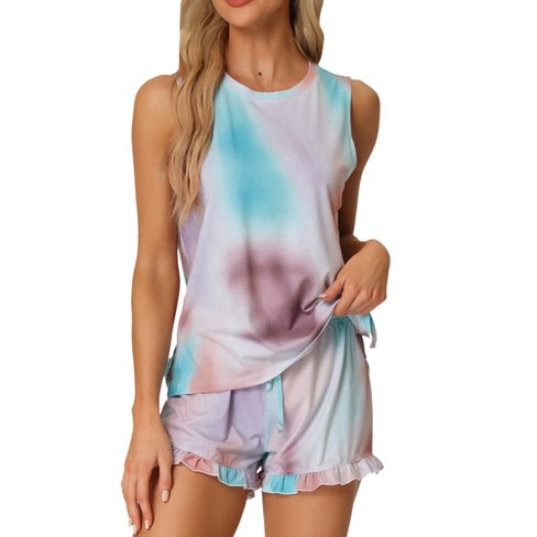 Cheibear Women s Tie Dye Sleeveless Tank Top Sleepwear And Shorts