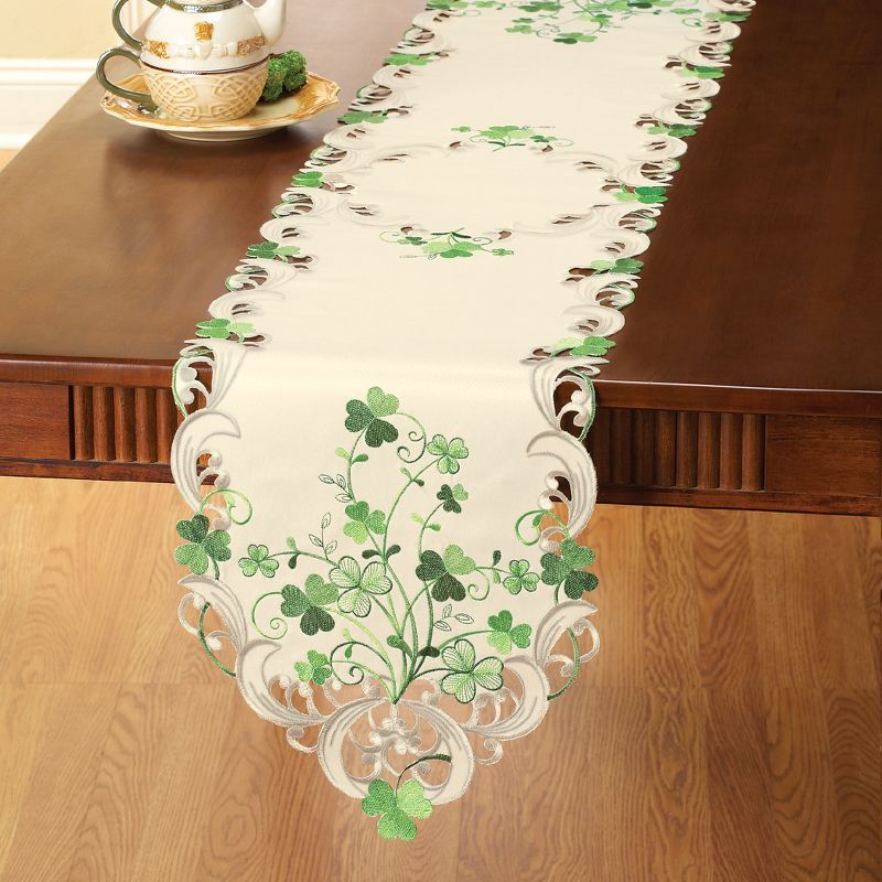 Collections Etc Embroidered Irish Shamrocks Table Linens on Cream Background - Perfect for St. Patrick's Day, 2 of 3