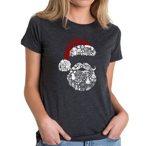 LA Pop Art Santa Pics - Women's Premium Blend Word Art T-Shirt - 1 of 4
