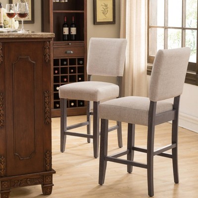 Set of 2 Gray Upholstered Wood Counter Height Barstools