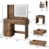 Vanity Desk with LED Lighted Mirror & Power Outlet, Makeup Vanity with Drawers & Cabinet & Chair - 2 of 4