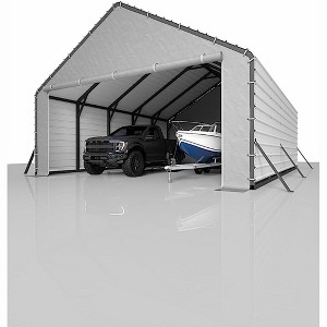 Heavy Duty Metal Carport, Front And Back Door Panels with Zippers Tarp, Patio Outdoor Workshop - 1 of 4