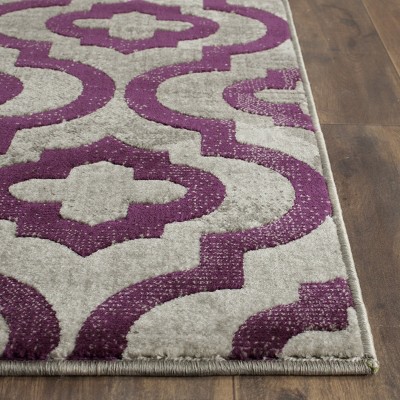 Light Grey and Purple Floral Synthetic Area Rug