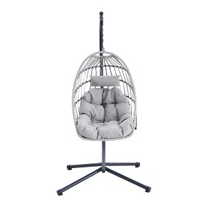 Infurnic Patio Swings Heavy Duty Iron Hanging Chair with Wicker Weave, Single Person Swing for Indoor and Outdoor, Gray, 37"*36.61"*78.74" - 1 of 4
