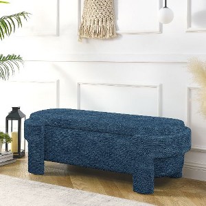 CAVINAS Linen Tufted Upholstered Storage Ottoman Bench, Oval Ottoman with Storage, Storage Entry Bench for Living Room, Entryway and Bedroom - 1 of 4