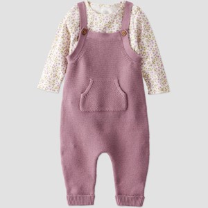 Little Planet By Carter's Organic Baby Girls' 2pc Sweater Overalls Set - Pink - 1 of 4