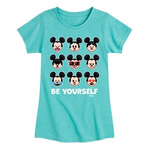 Girls' - Disney - Mickey Mouse Emojis Be Yourself Fitted Short Sleeve Graphic T-Shirt - 1 of 4