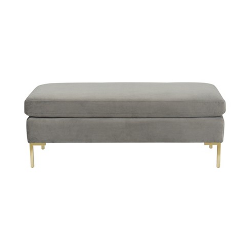Homepop Bedford Large Velvet Decorative Bench With Pillow Top Gray