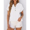 Women's Short Sleeve Henley Top V Neck Loose Fit Flowy Blouse Summer Casual Dressy Shirts Dressy Clothes - 3 of 4