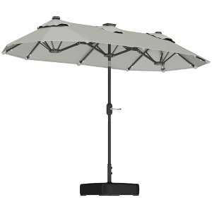 Double-sided Outdoor Patio Umbrella with Solar Lights and Base, Dining Table Umbrella Push Button Tilt - 1 of 4