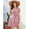 Clearlove Summer Plus Size V Neck Wrap Dress High Waisted Short Sleeves Summer Casual Midi Dress with Belt - 2 of 4