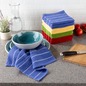 Kitchen Dish Cloth-Set of 16 -12.5"x12.5"-Absorbent 100% Cotton Wash Cloth- Chevron Weave Pattern in 4 Colors- Dishcloths by Hastings Home - 1 of 4